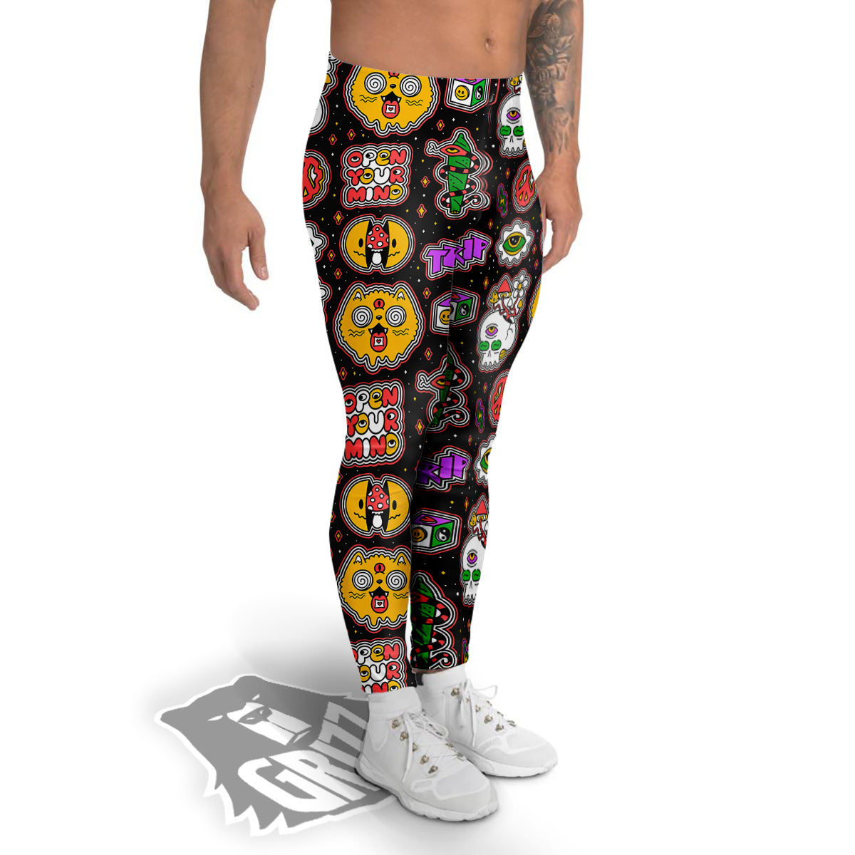 Psychedelic Funny Crazy Colorful Print Pattern Men's Leggings-grizzshop