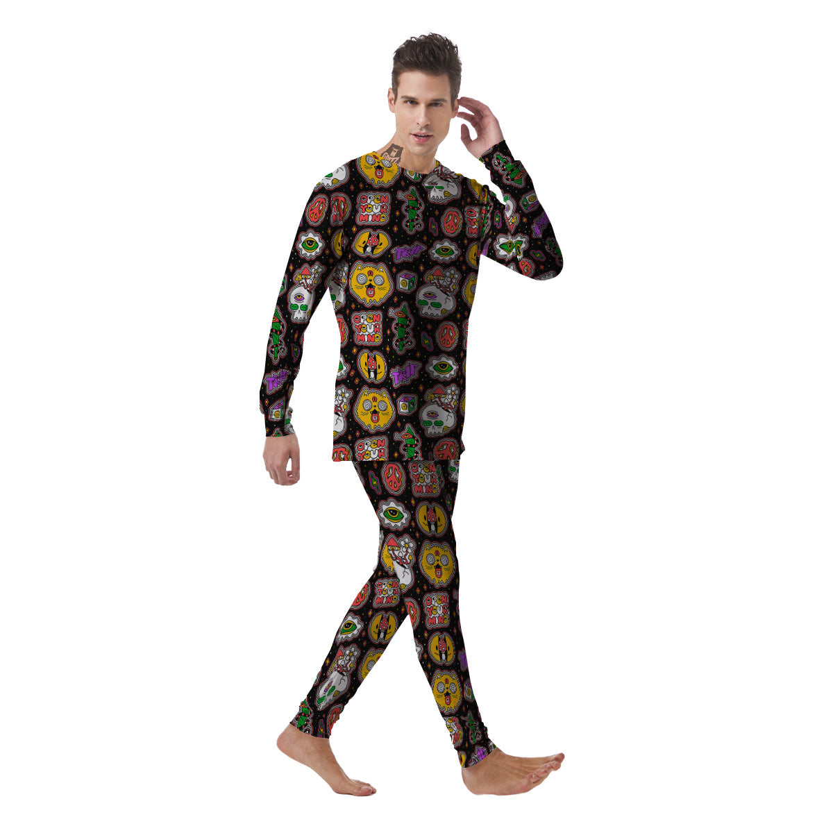 Psychedelic Funny Crazy Colorful Print Pattern Men's Pajamas-grizzshop