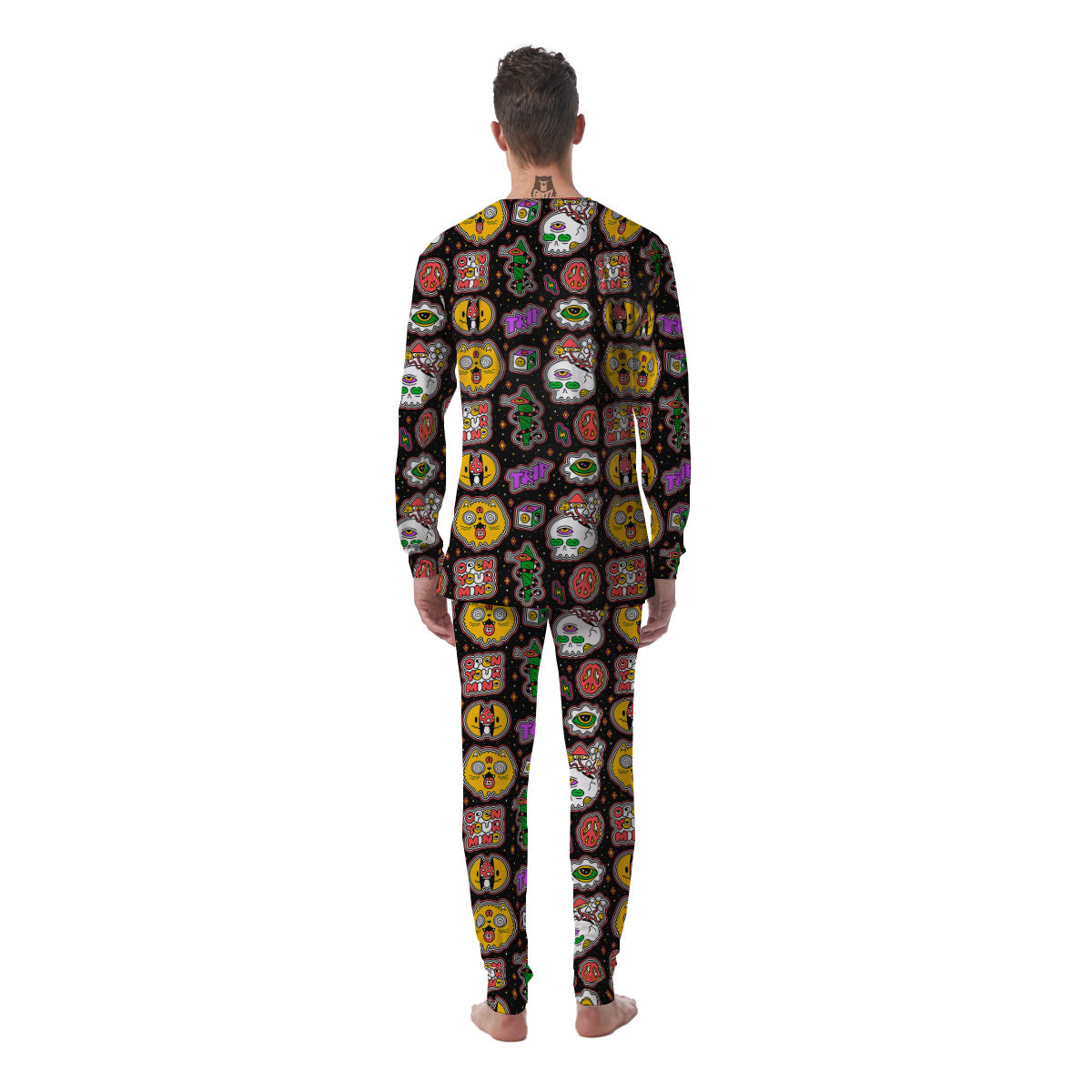 Psychedelic Funny Crazy Colorful Print Pattern Men's Pajamas-grizzshop
