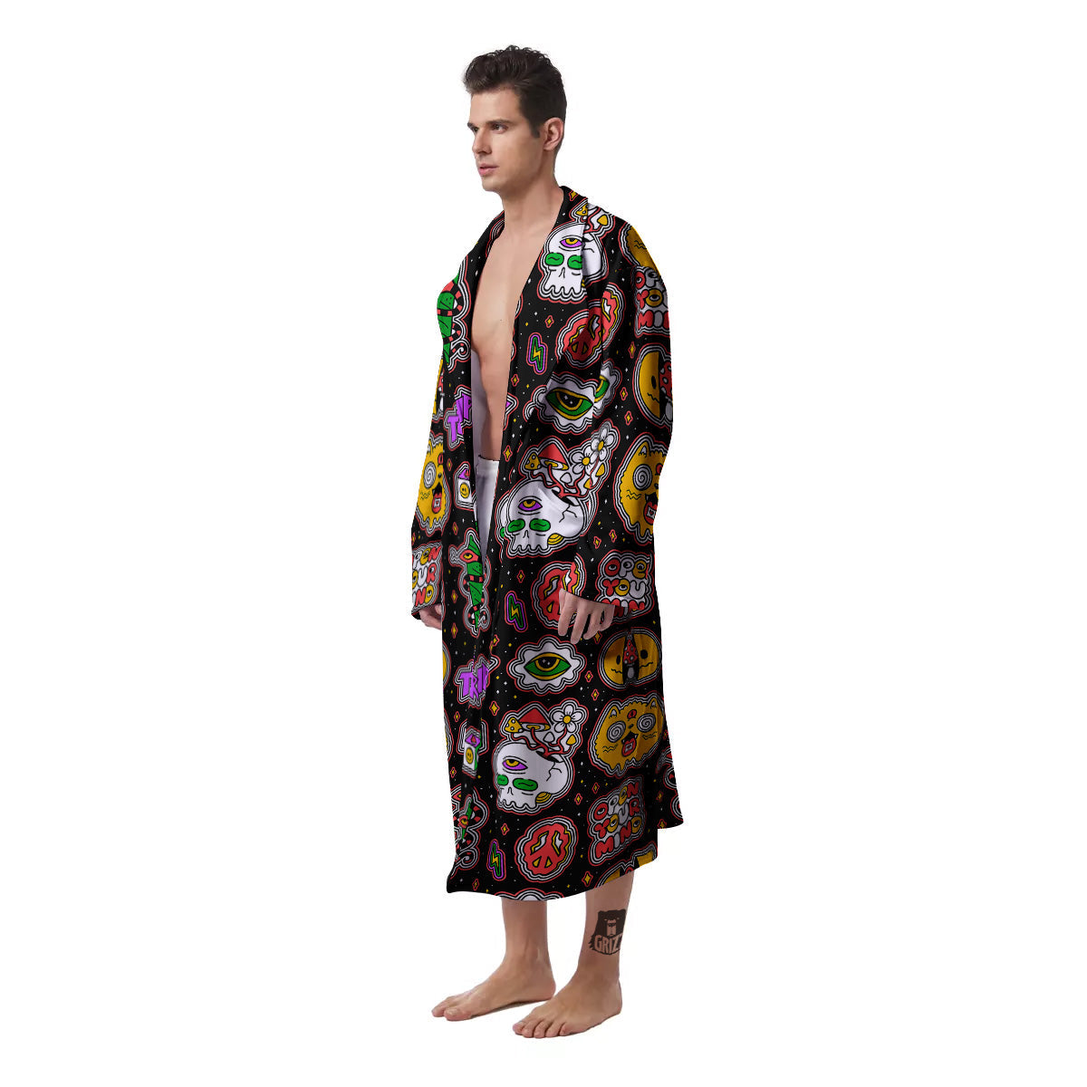 Psychedelic Funny Crazy Colorful Print Pattern Men's Robe-grizzshop