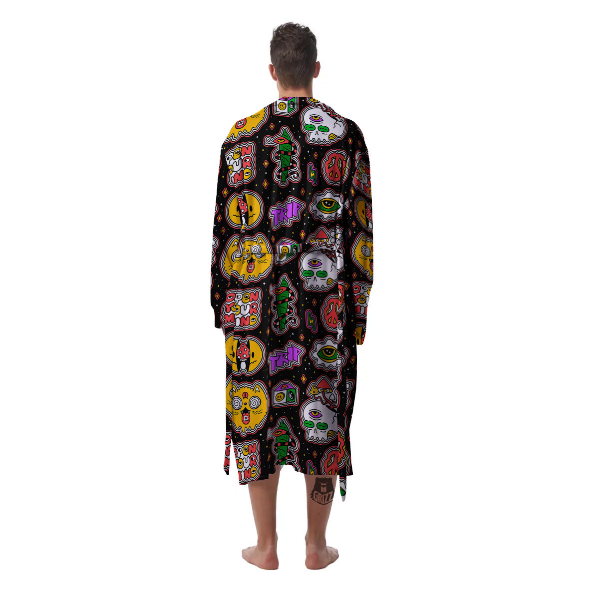 Psychedelic Funny Crazy Colorful Print Pattern Men's Robe-grizzshop