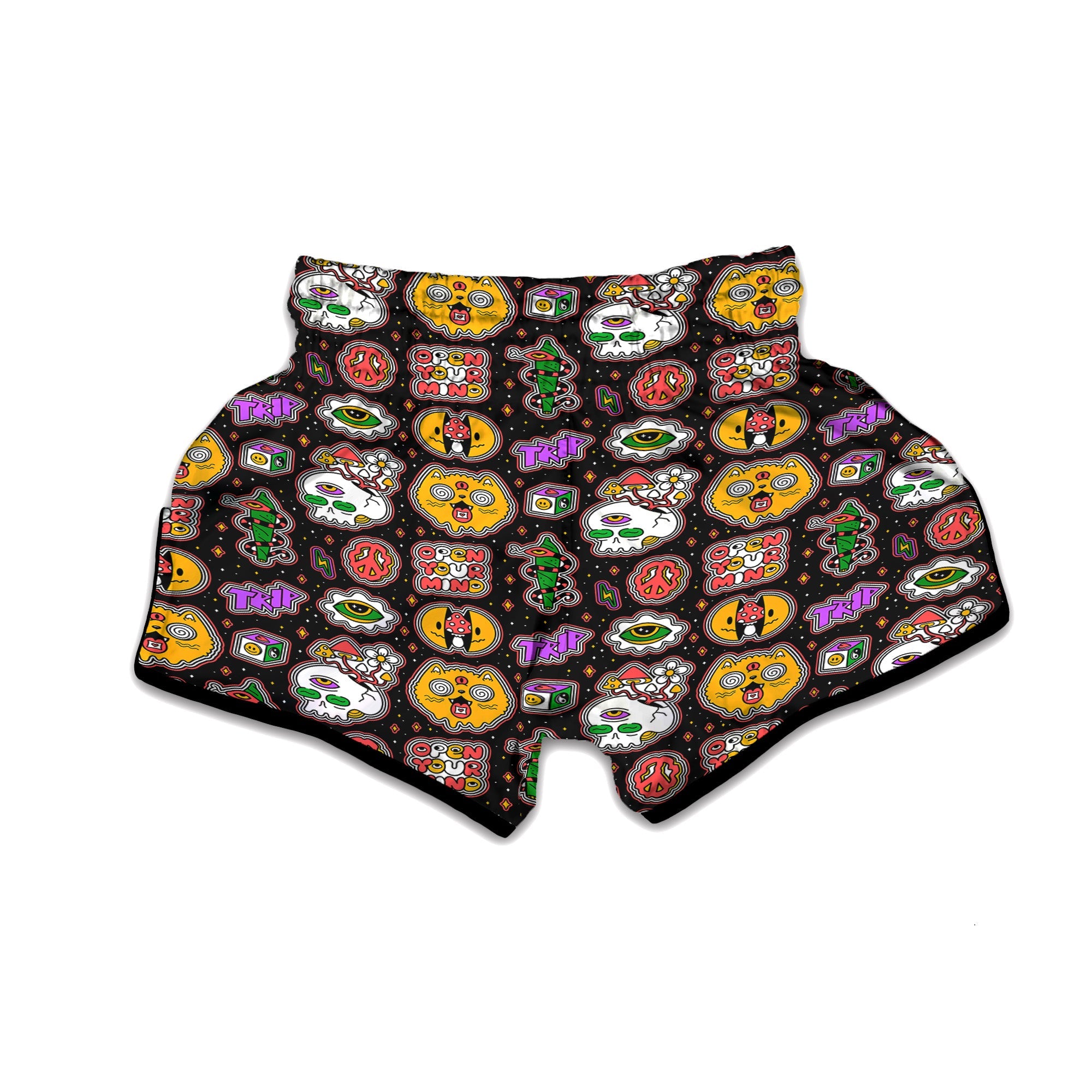 Psychedelic Funny Crazy Colorful Print Pattern Muay Thai Boxing Shorts-grizzshop