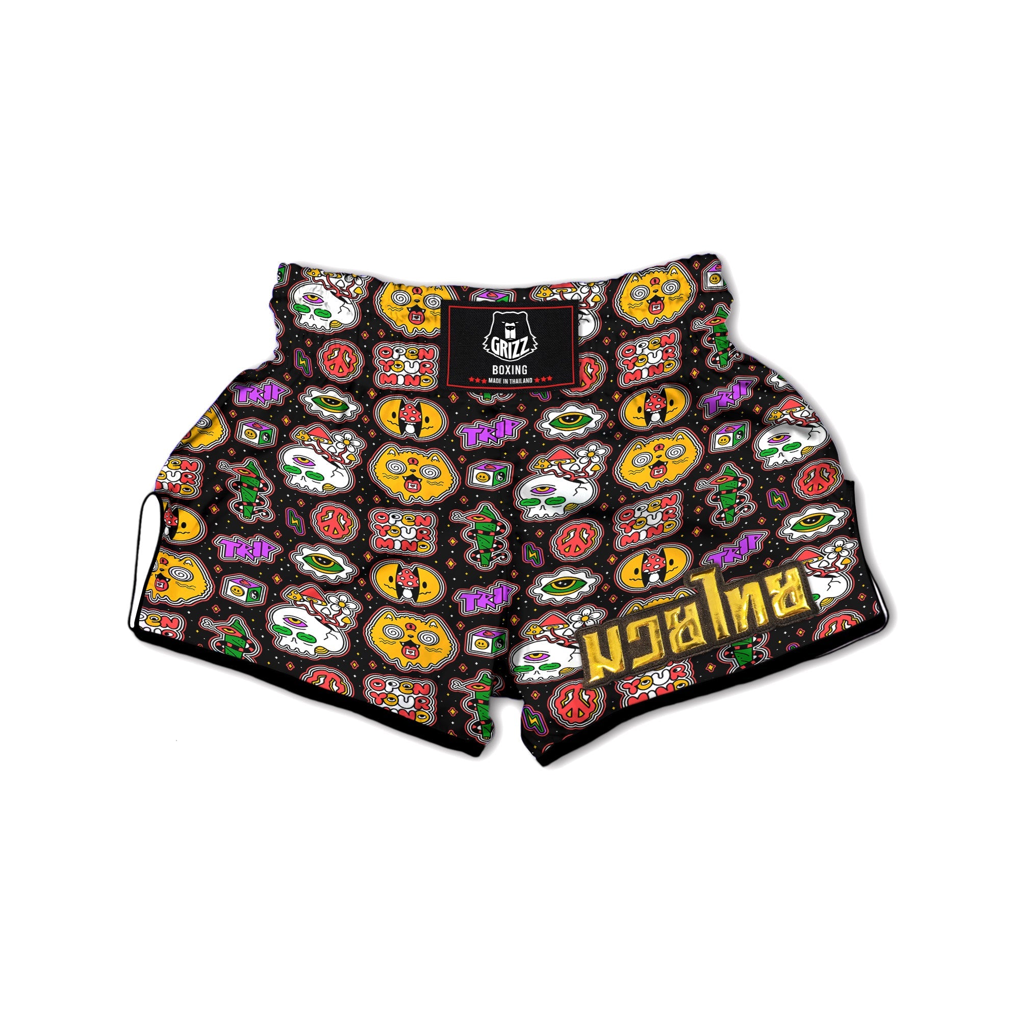 Psychedelic Funny Crazy Colorful Print Pattern Muay Thai Boxing Shorts-grizzshop