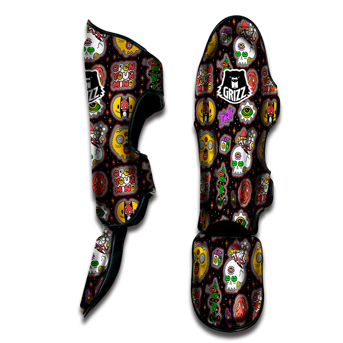 Psychedelic Funny Crazy Colorful Print Pattern Muay Thai Shin Guards-grizzshop