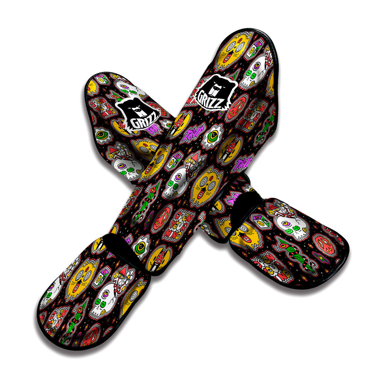 Psychedelic Funny Crazy Colorful Print Pattern Muay Thai Shin Guards-grizzshop