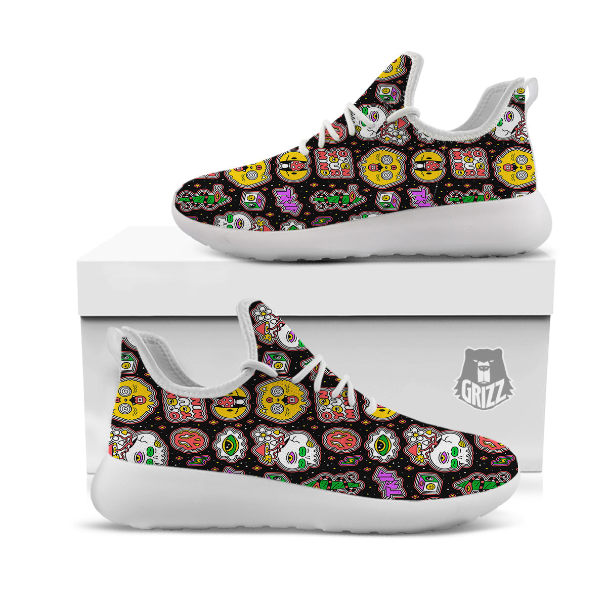 Psychedelic Funny Crazy Colorful Print Pattern White Athletic Shoes-grizzshop
