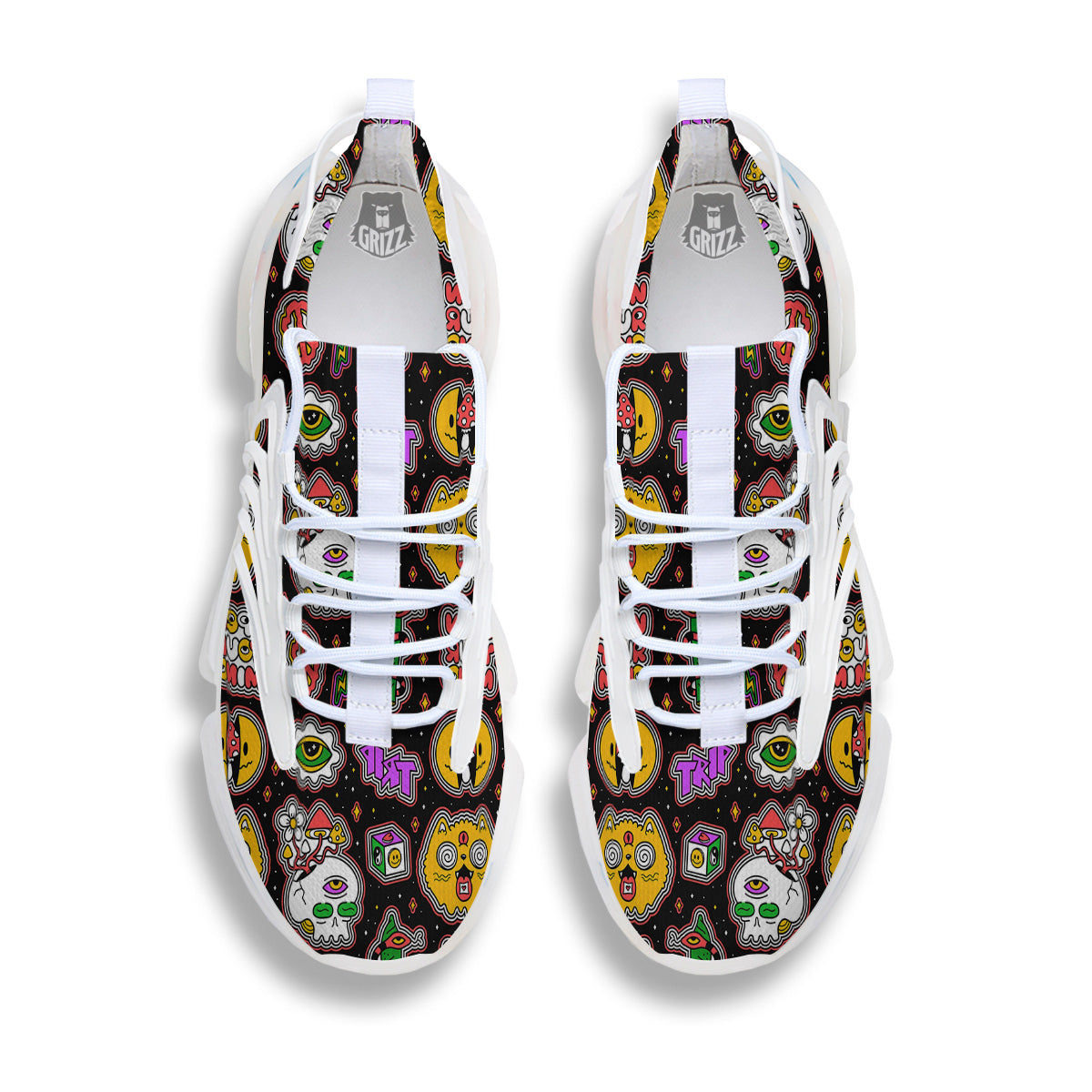 Psychedelic Funny Crazy Colorful Print Pattern White Gym Shoes-grizzshop