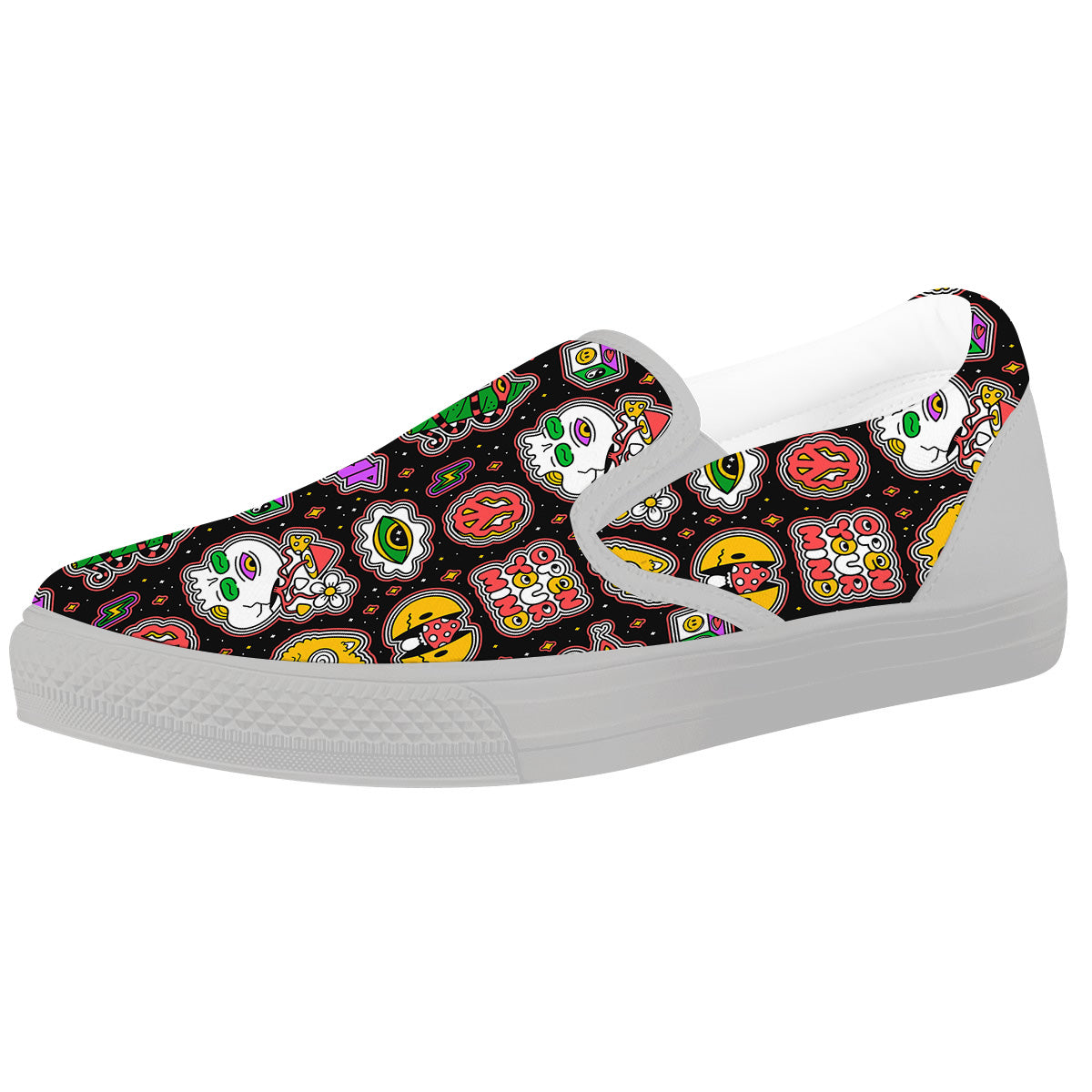 Psychedelic Funny Crazy Colorful Print Pattern White Slip On Shoes-grizzshop