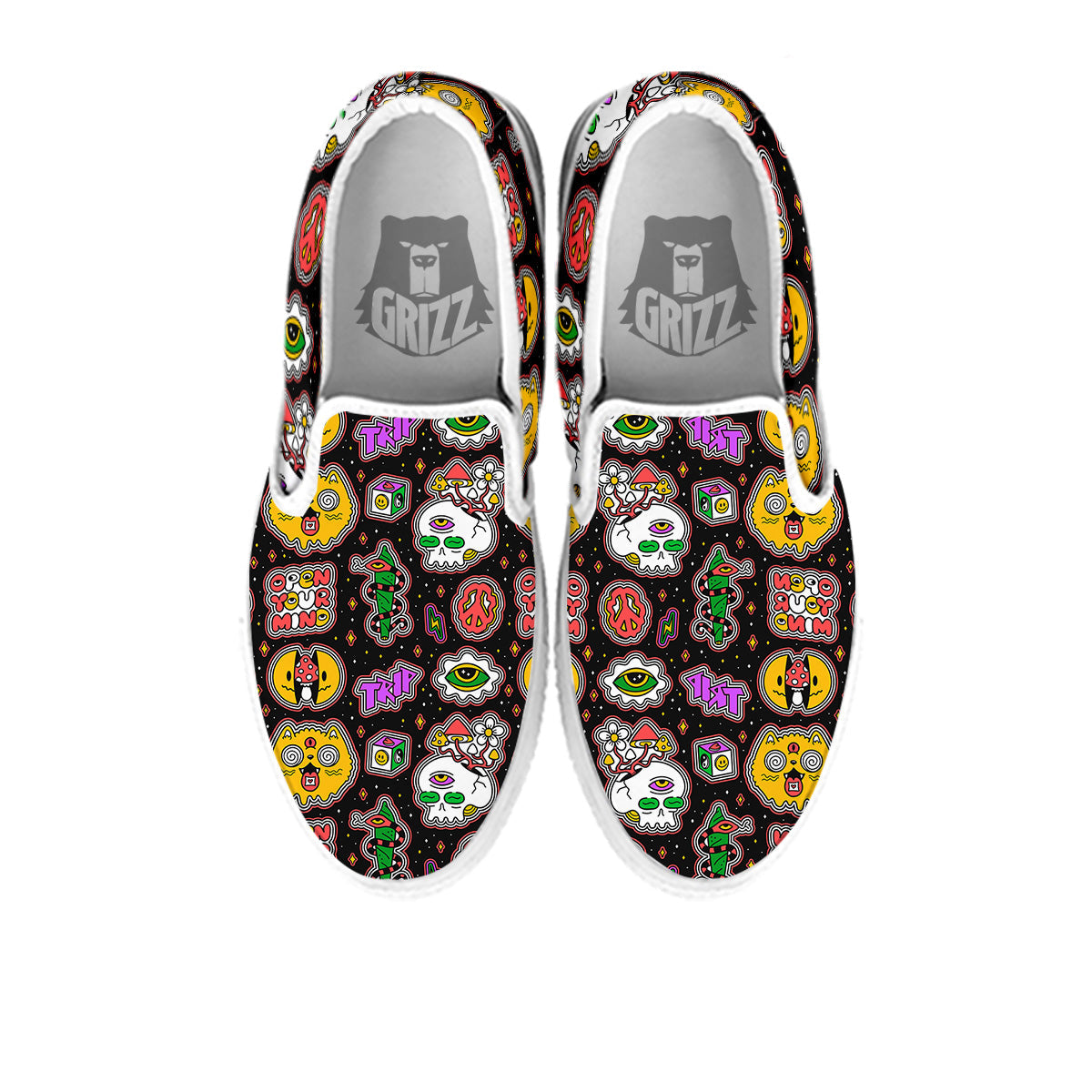 Psychedelic Funny Crazy Colorful Print Pattern White Slip On Shoes-grizzshop