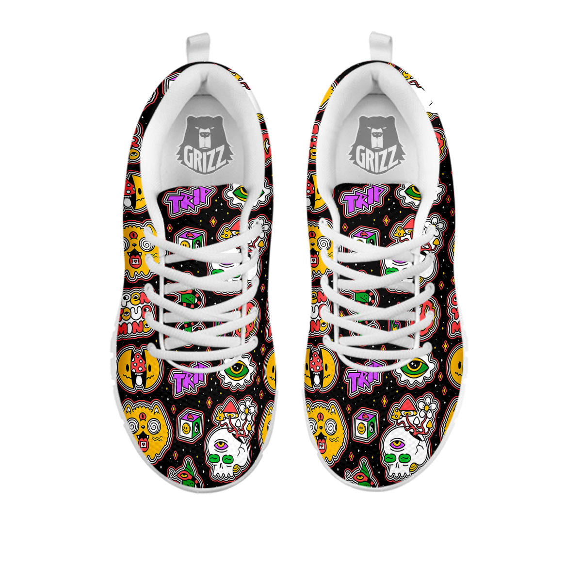 Psychedelic Funny Crazy Colorful Print Pattern White Sneaker-grizzshop