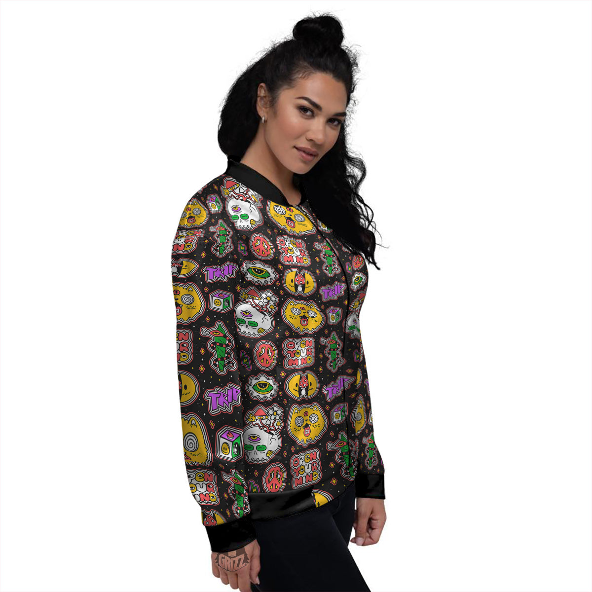 Psychedelic Funny Crazy Colorful Print Pattern Women's Bomber Jacket-grizzshop