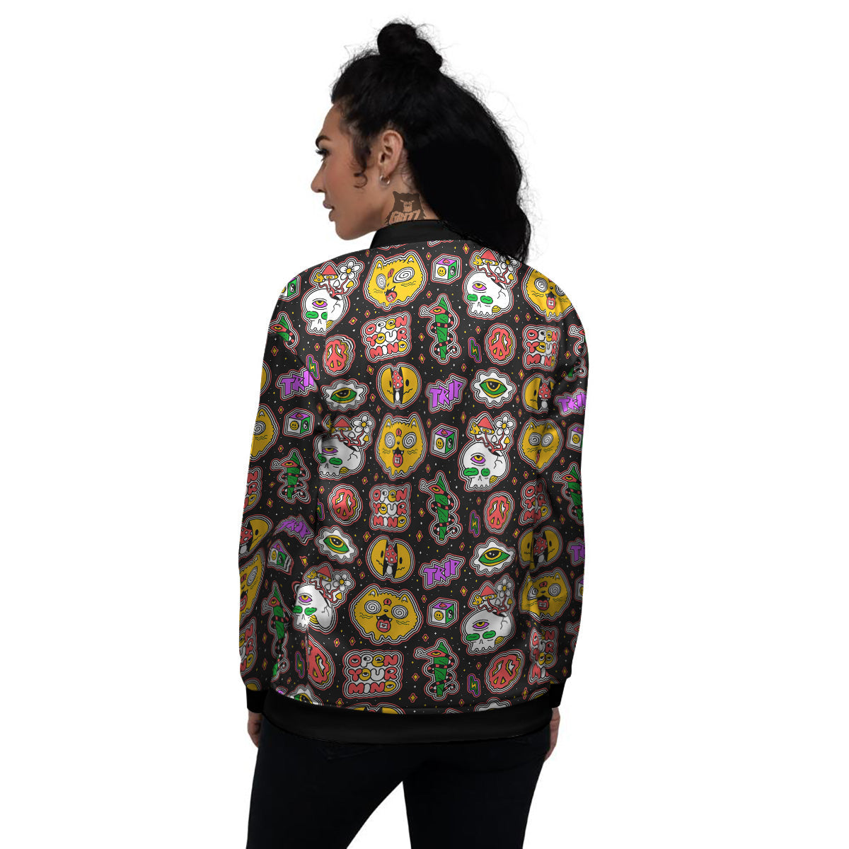 Psychedelic Funny Crazy Colorful Print Pattern Women's Bomber Jacket-grizzshop