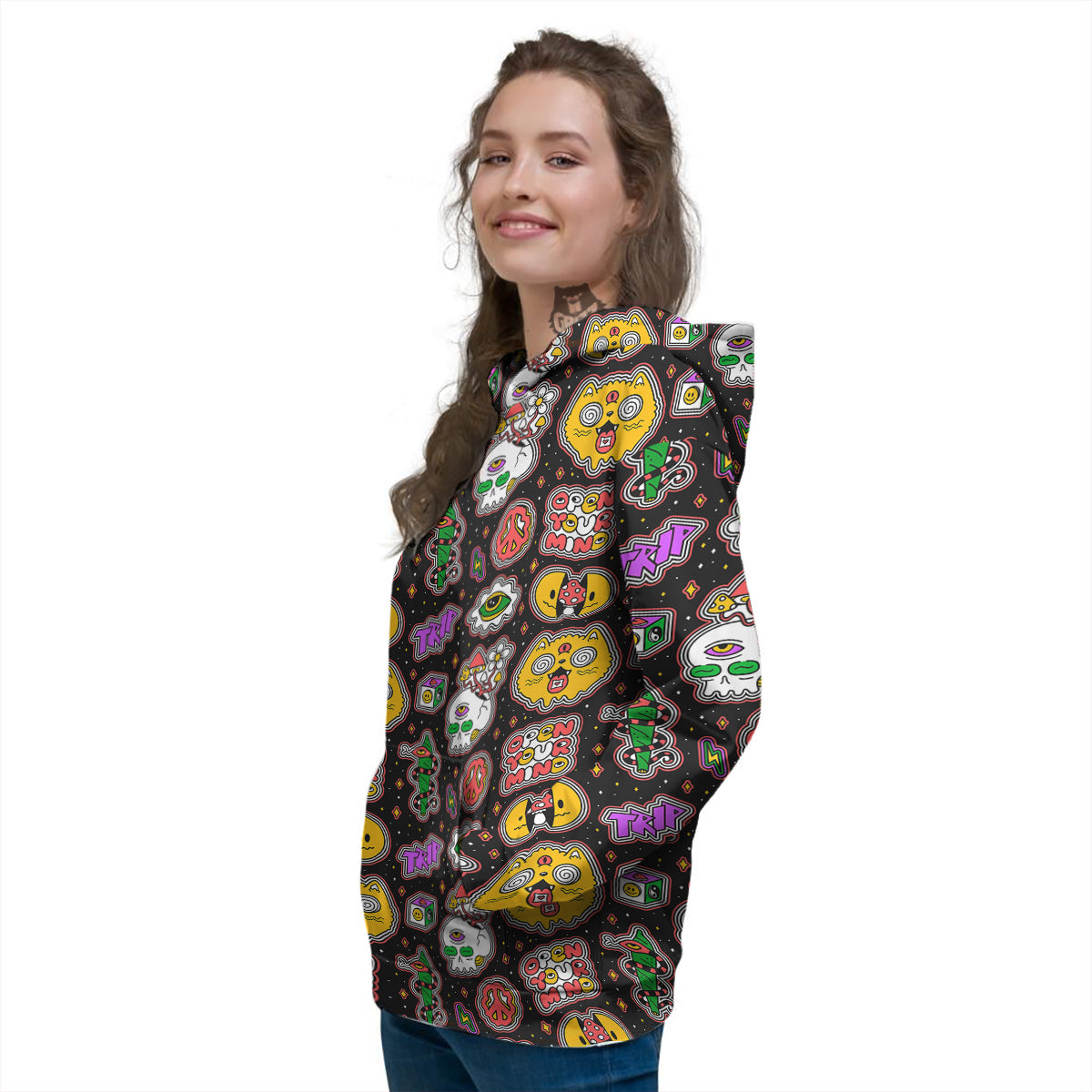 Psychedelic Funny Crazy Colorful Print Pattern Women's Hoodie-grizzshop