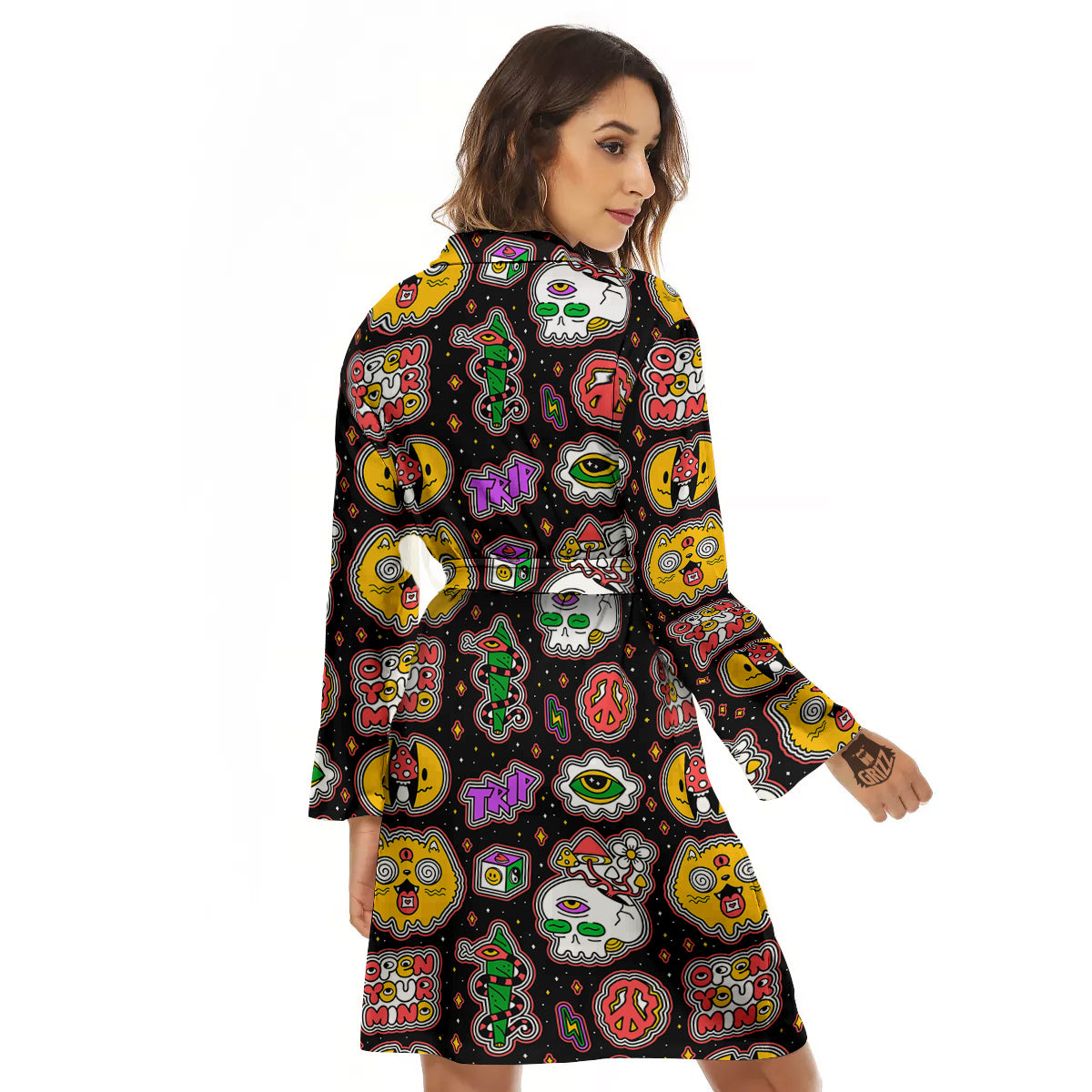 Psychedelic Funny Crazy Colorful Print Pattern Women's Robe-grizzshop