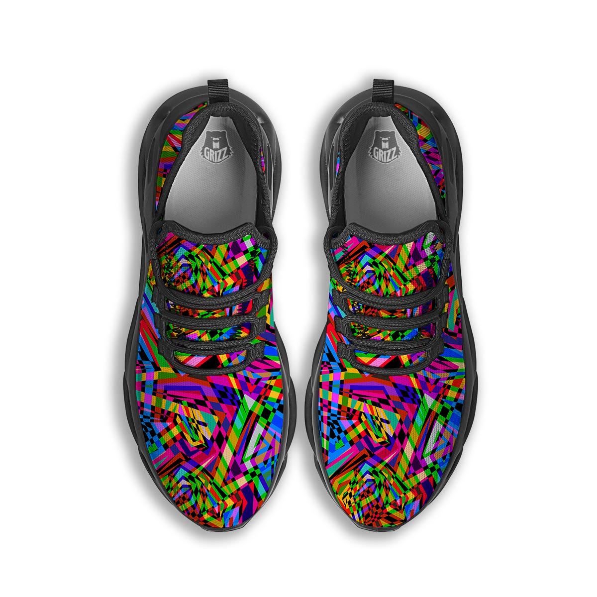 Psychedelic Geometric Multicolor Black Running Shoes-grizzshop