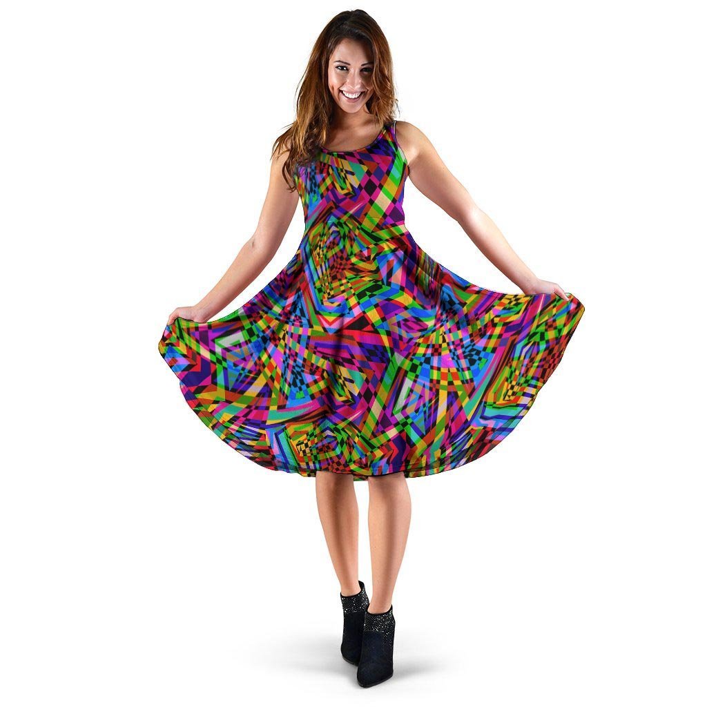 Psychedelic Geometric Multicolor Dress-grizzshop