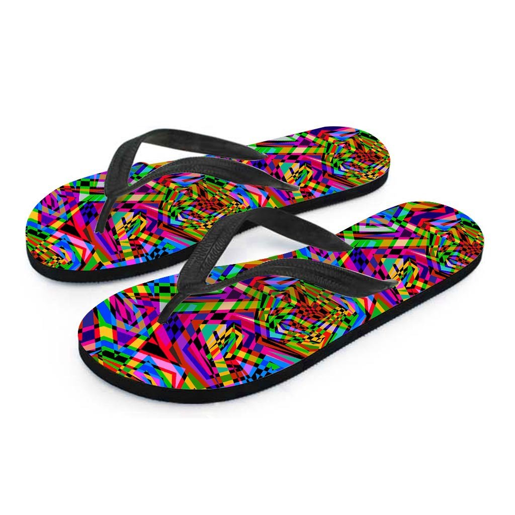 Psychedelic Geometric Multicolor Men's Flip Flops-grizzshop