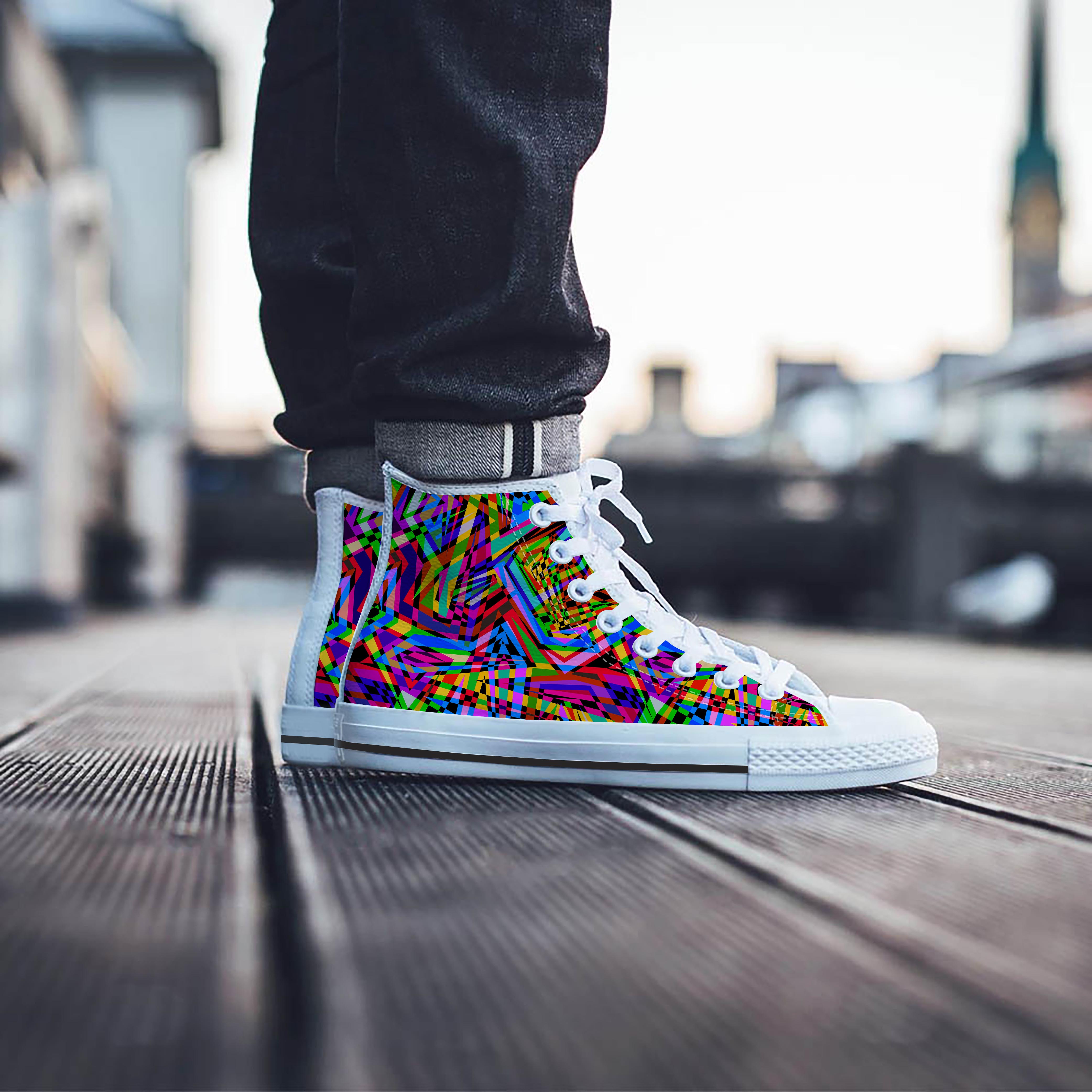 Psychedelic Geometric Multicolor Men's High Top Shoes-grizzshop