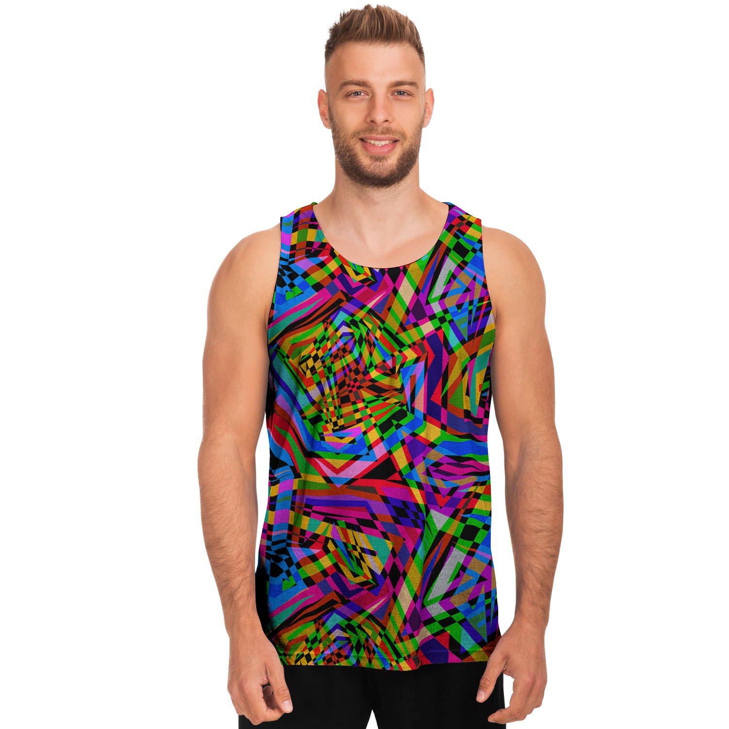 Psychedelic Geometric Multicolor Men's Tank Tops-grizzshop