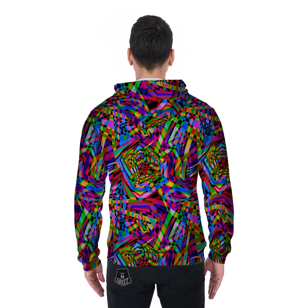 Psychedelic Geometric Multicolor Men's Zip Up Hoodie-grizzshop