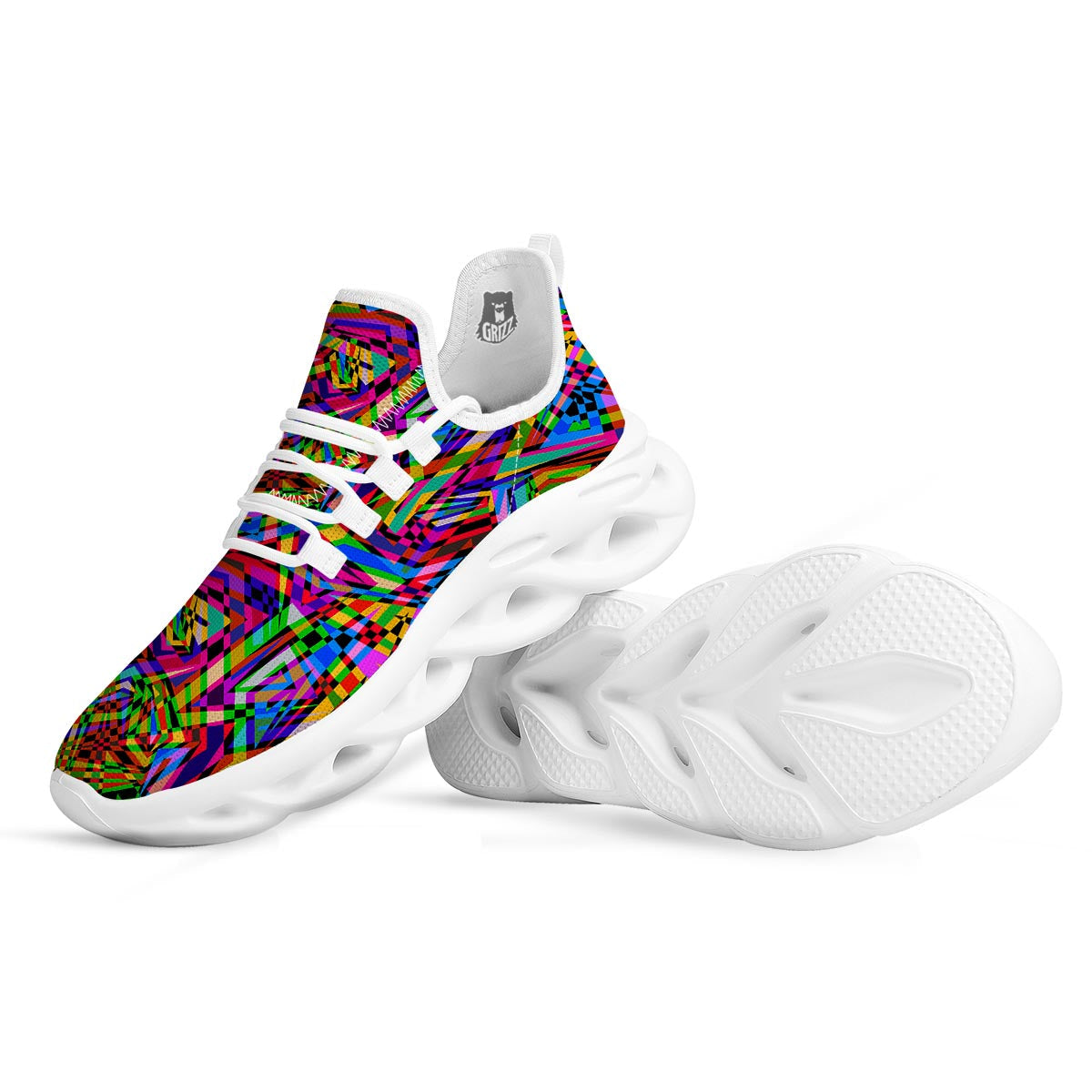 Psychedelic Geometric Multicolor White Running Shoes-grizzshop