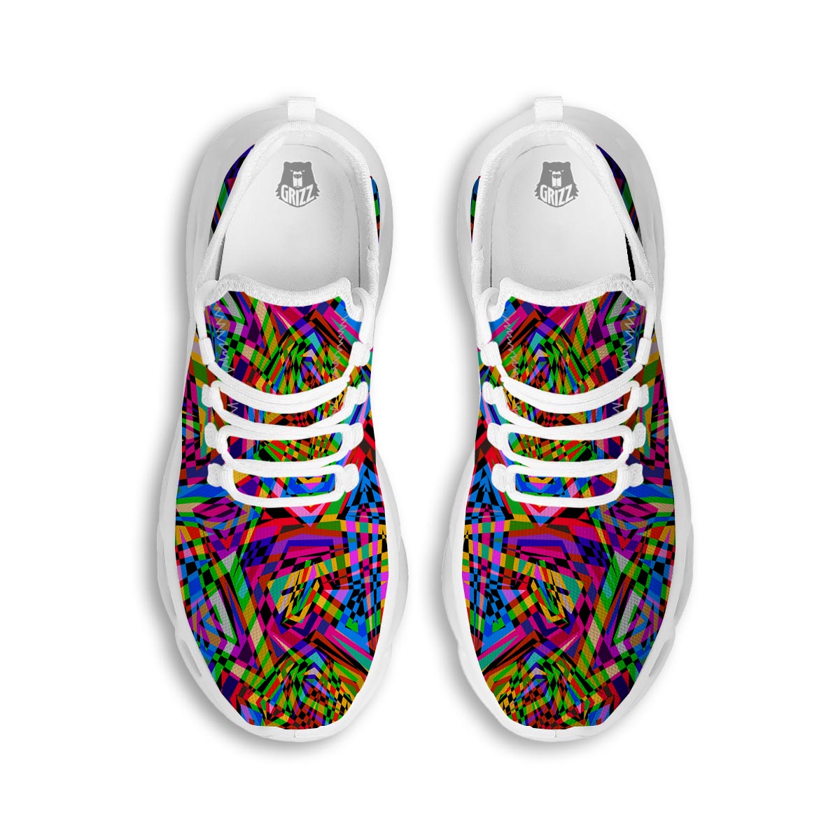 Psychedelic Geometric Multicolor White Running Shoes-grizzshop