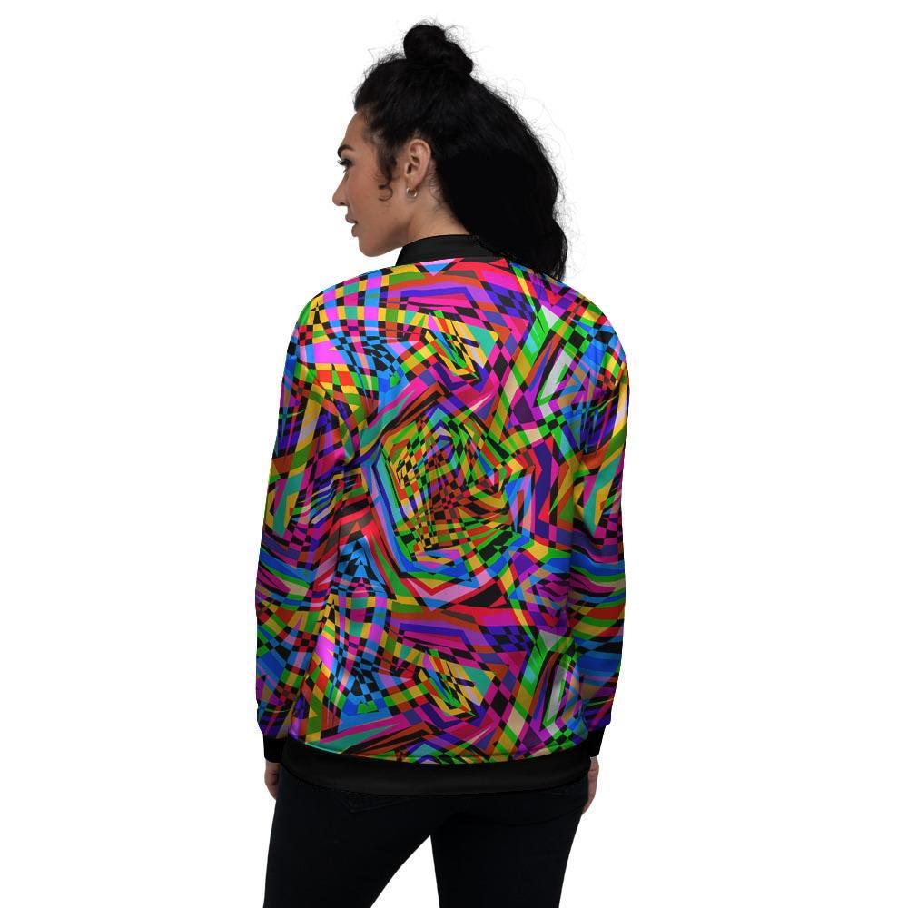 Psychedelic Geometric Multicolor Women's Bomber Jacket-grizzshop