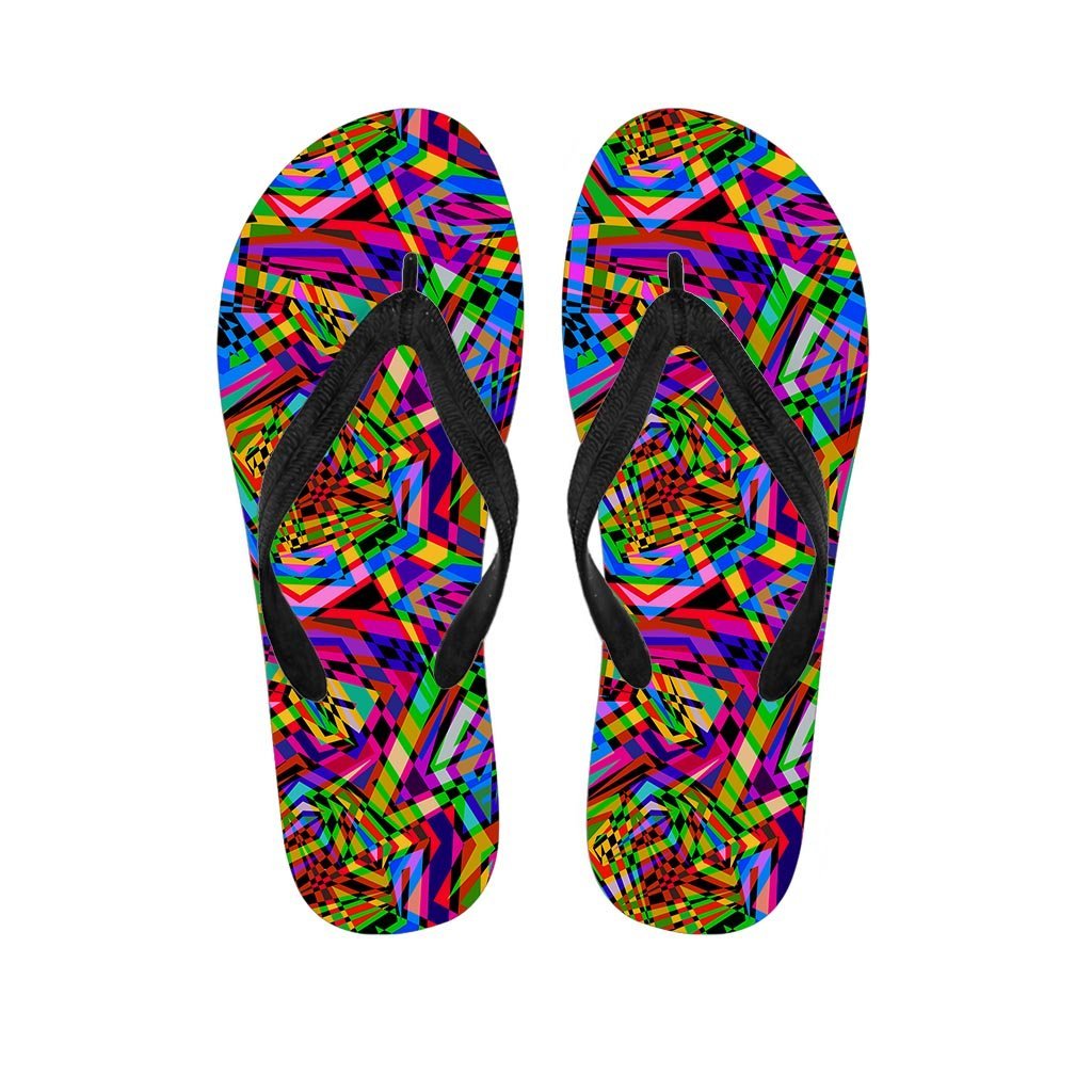 Psychedelic Geometric Multicolor Women's Flip Flops-grizzshop