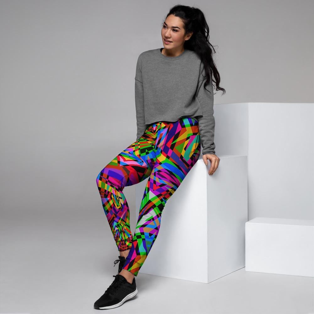 Psychedelic Geometric Multicolor Women's Joggers-grizzshop