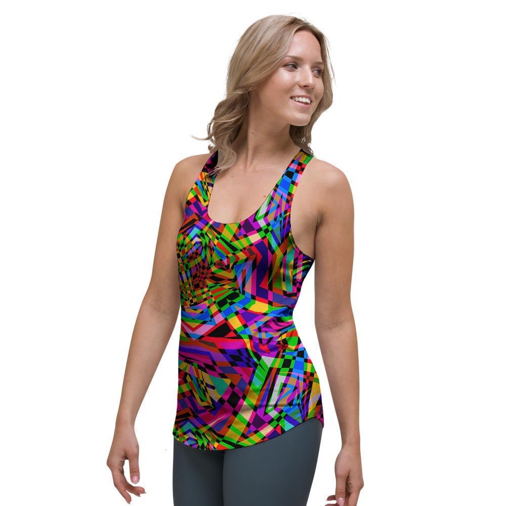 Psychedelic Geometric Multicolor Women's Racerback Tank Top-grizzshop