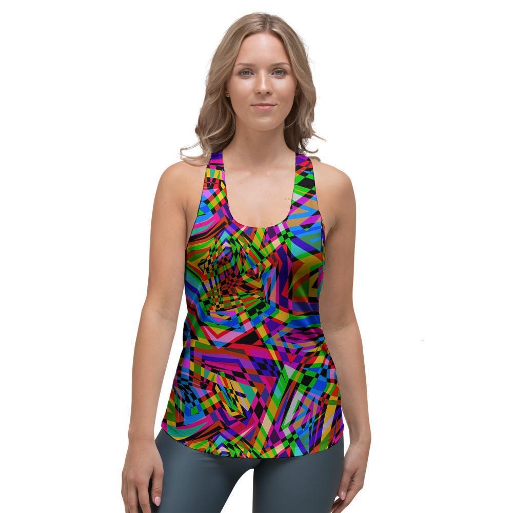 Psychedelic Geometric Multicolor Women's Racerback Tank Top-grizzshop