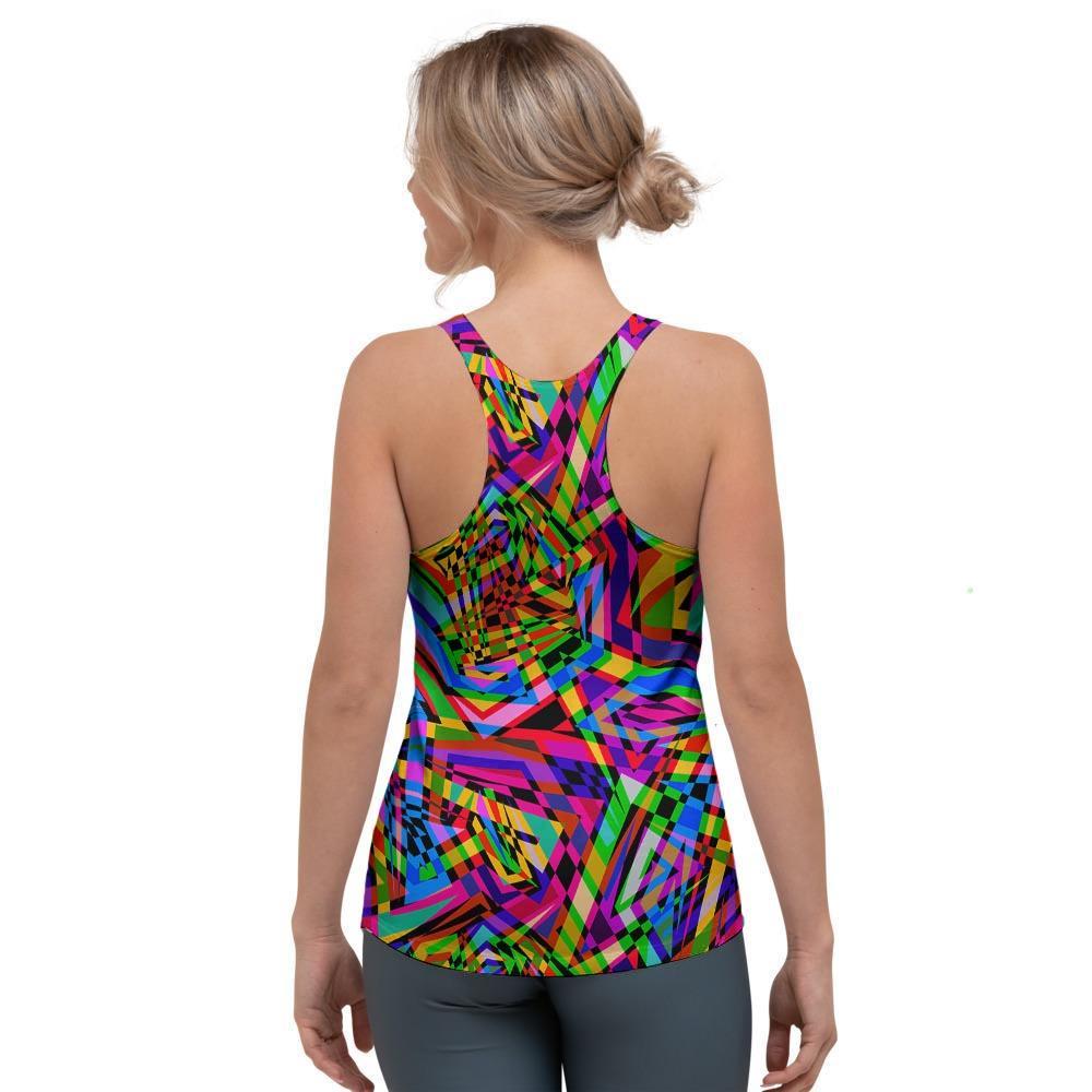 Psychedelic Geometric Multicolor Women's Racerback Tank Top-grizzshop