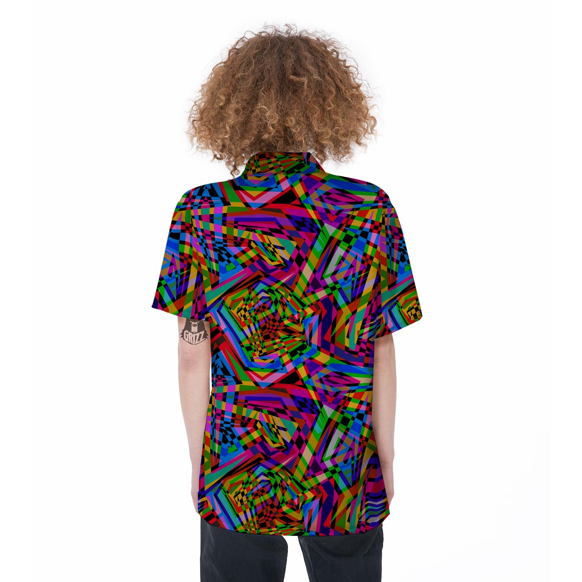 Psychedelic Geometric Multicolor Women's Short Sleeve Shirts-grizzshop