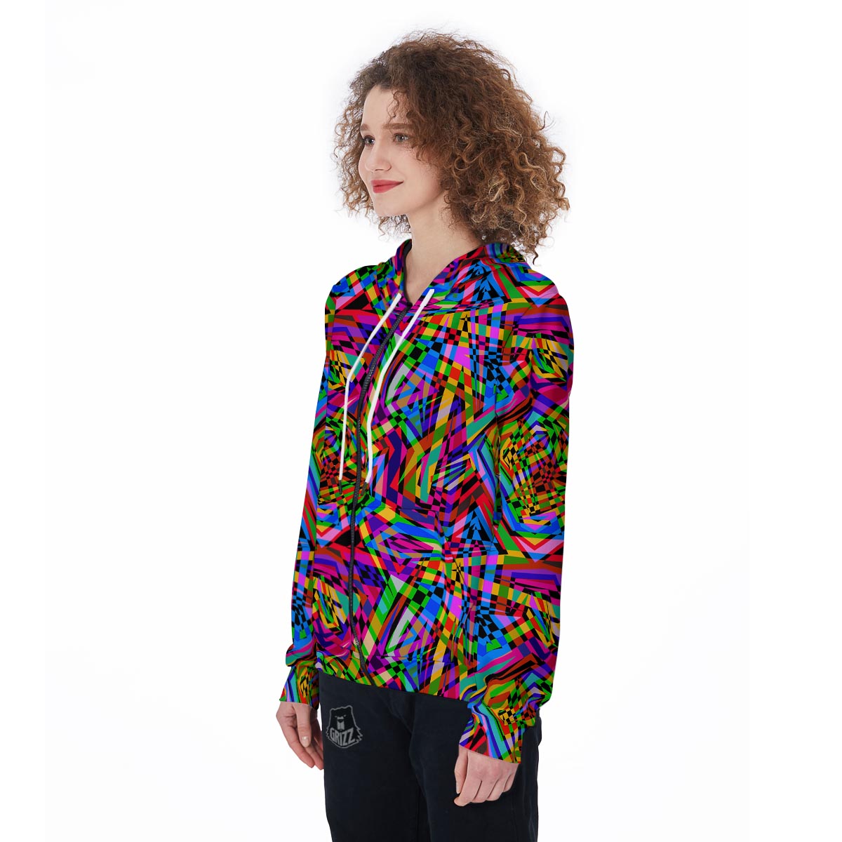 Psychedelic Geometric Multicolor Women's Zip Up Hoodie-grizzshop