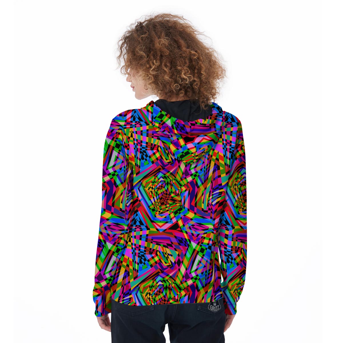 Psychedelic Geometric Multicolor Women's Zip Up Hoodie-grizzshop