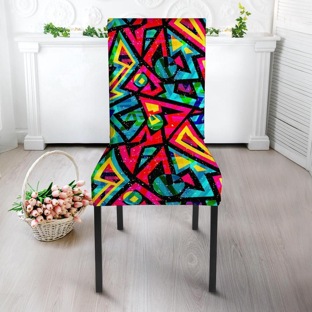 Psychedelic Geometric Print Chair Cover-grizzshop