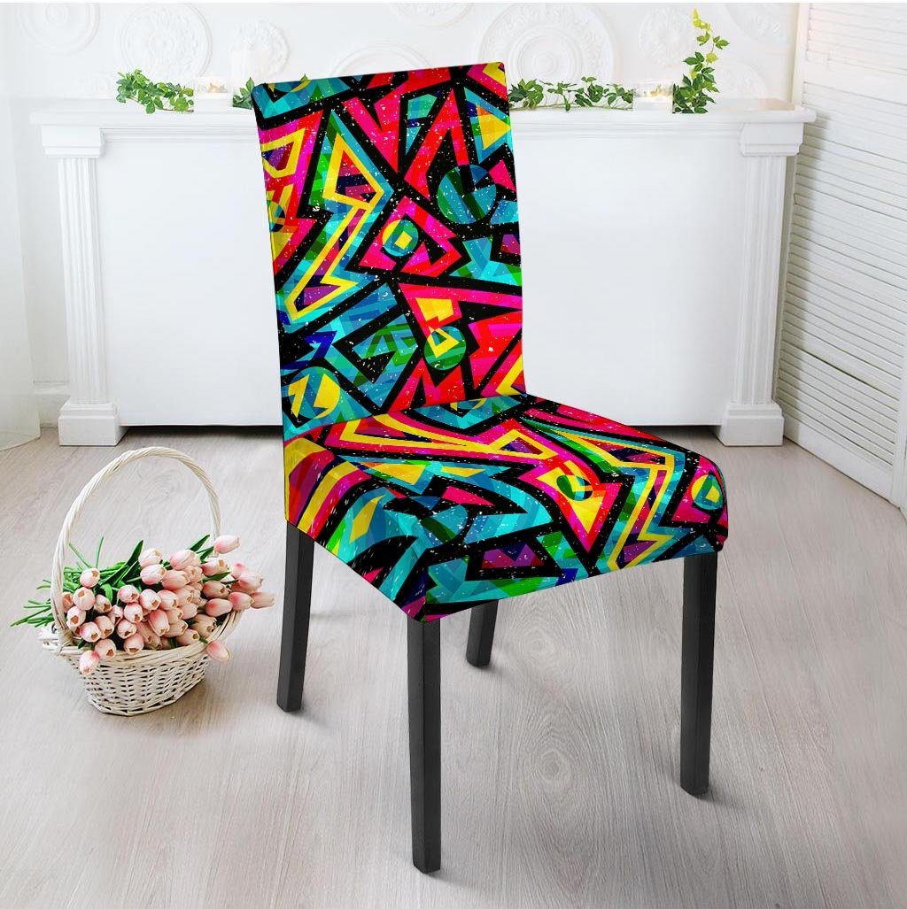 Psychedelic Geometric Print Chair Cover-grizzshop
