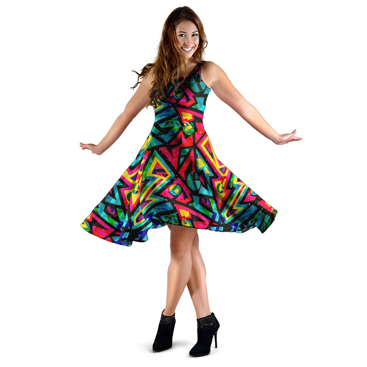 Psychedelic Geometric Print Dress-grizzshop
