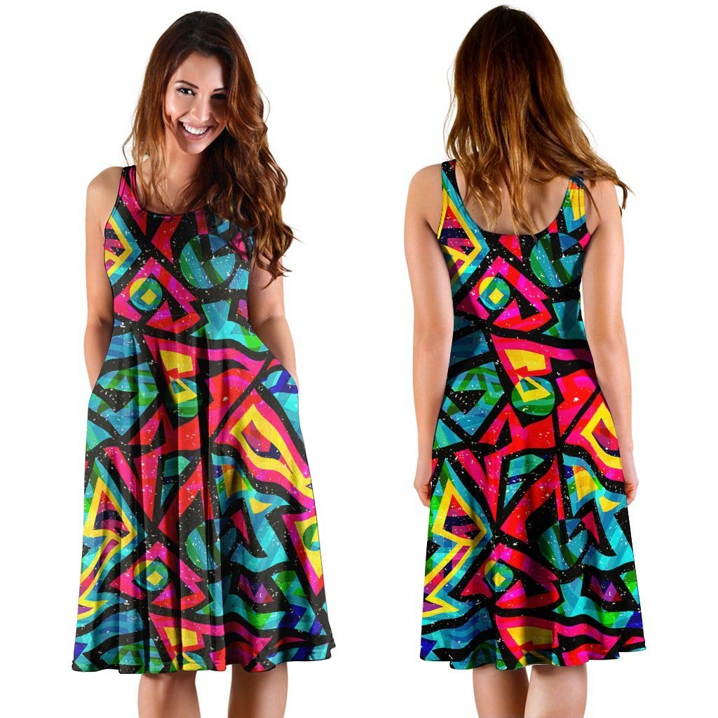 Psychedelic Geometric Print Dress-grizzshop