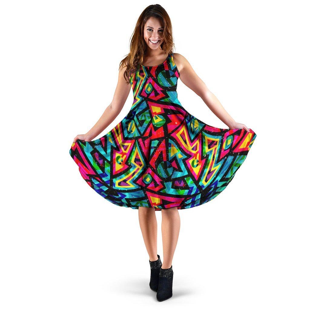 Psychedelic Geometric Print Dress-grizzshop