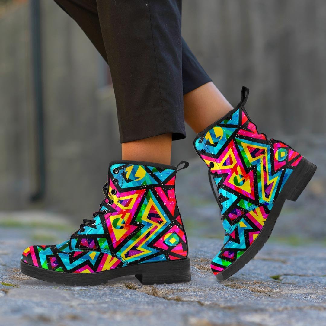 Psychedelic Geometric Print Men's Boots-grizzshop