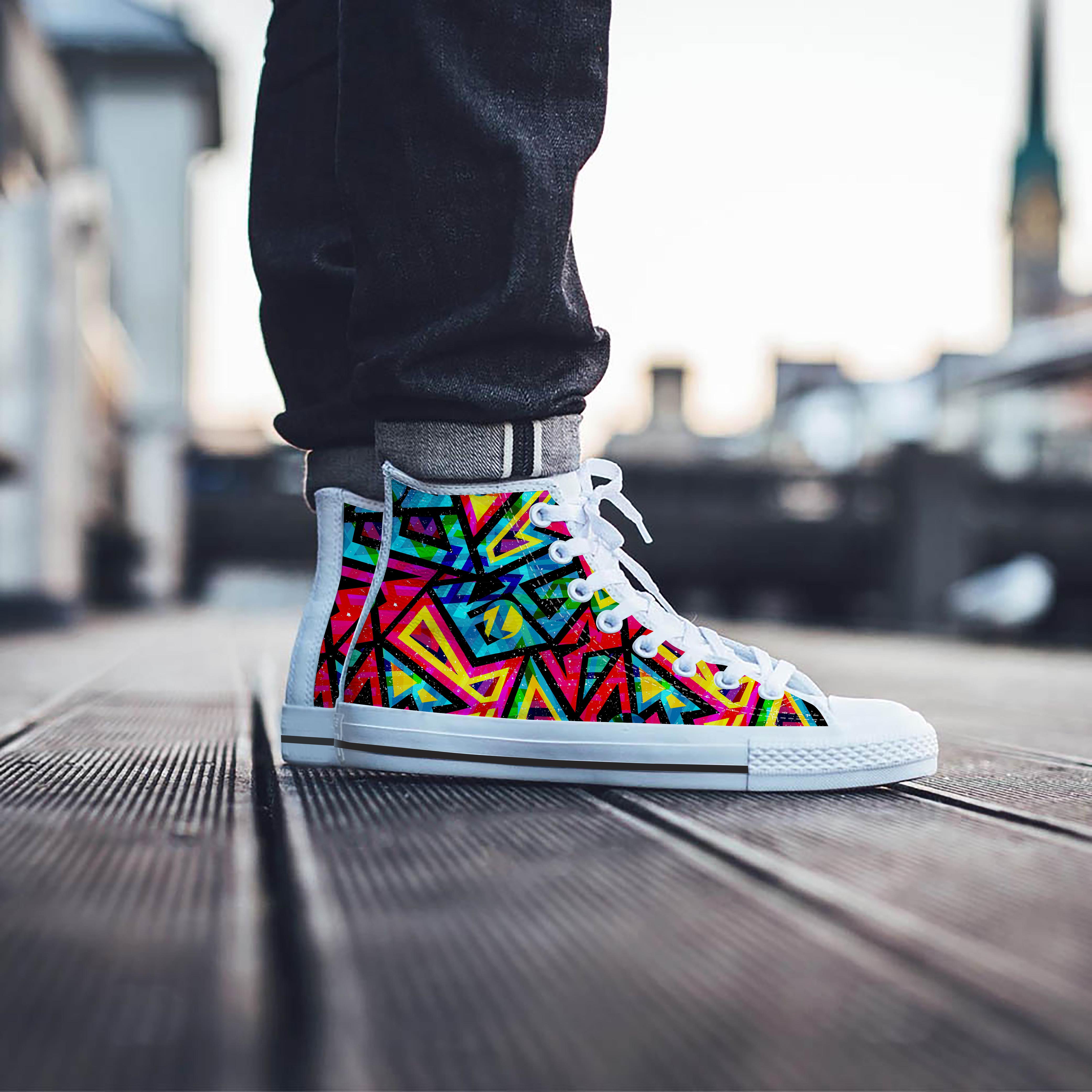 Psychedelic Geometric Print Men's High Top Shoes-grizzshop