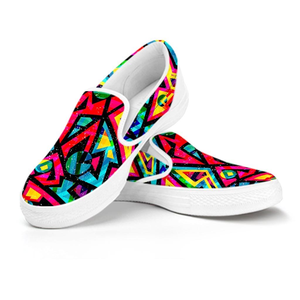 Psychedelic Geometric Print Men's Slip On Sneakers-grizzshop