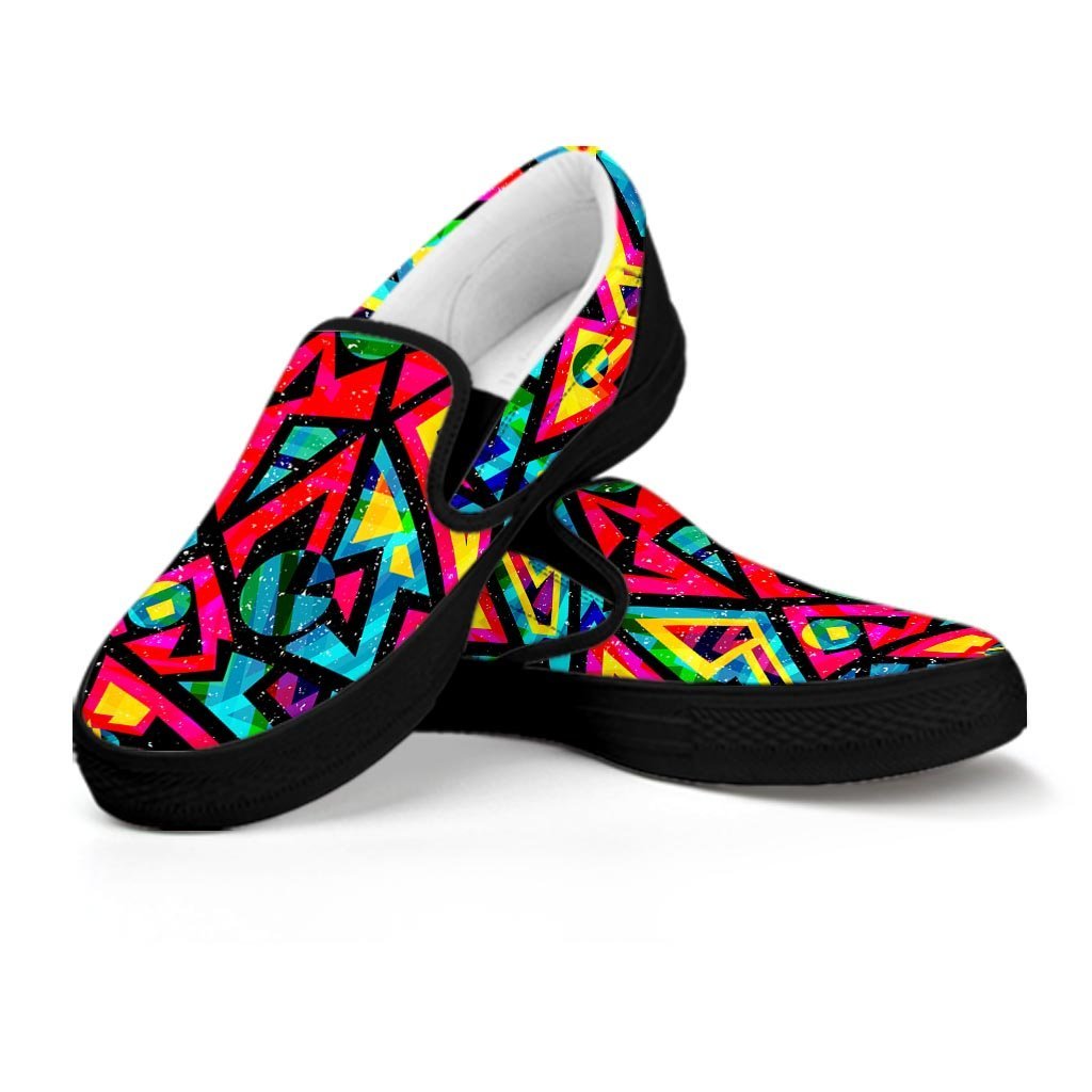 Psychedelic Geometric Print Men's Slip On Sneakers-grizzshop