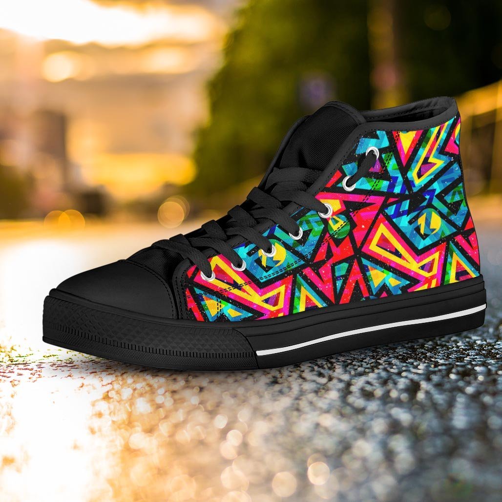 Psychedelic Geometric Print Women's High Top Shoes-grizzshop