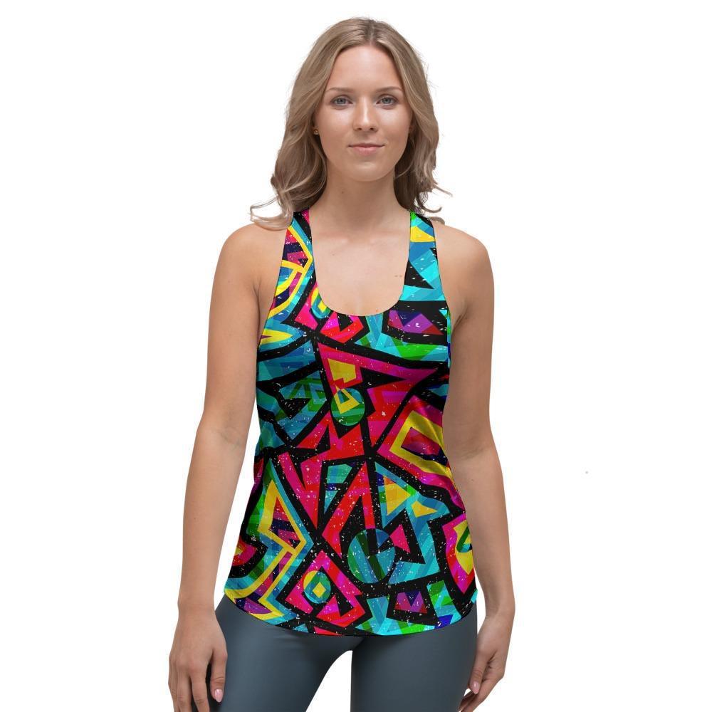 Psychedelic Geometric Print Women's Racerback Tank Top-grizzshop