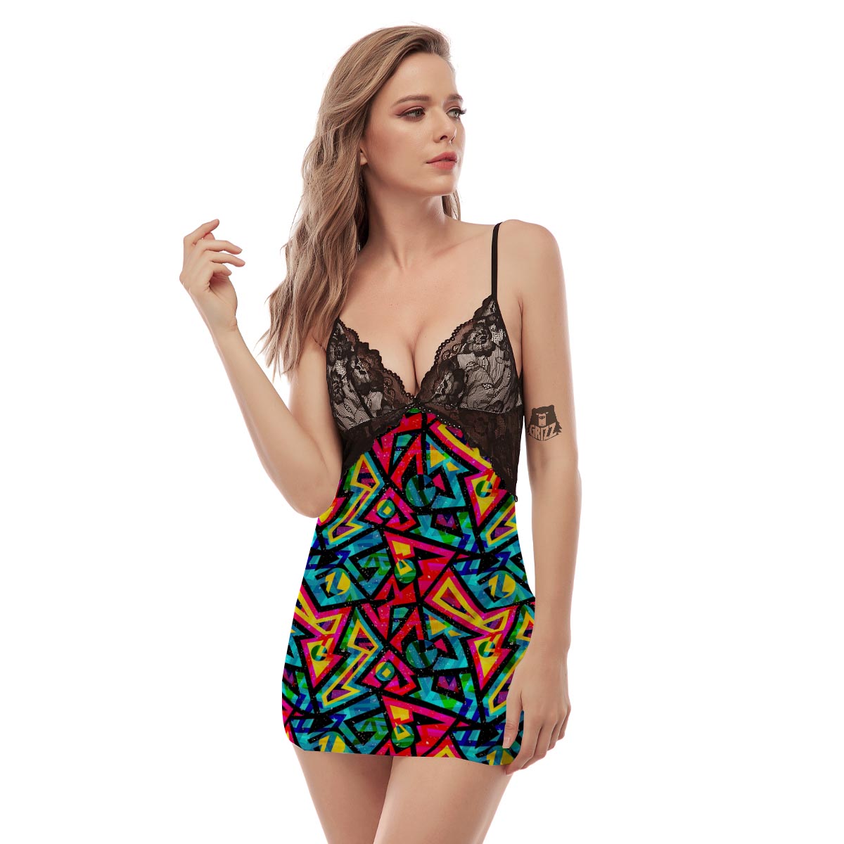Psychedelic Geometric Print Women's Sexy Night Dress-grizzshop