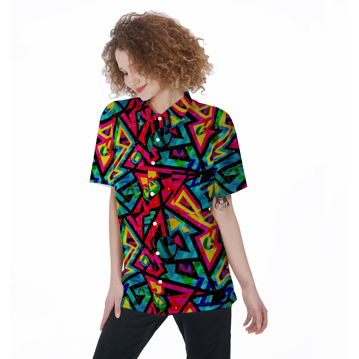 Psychedelic Geometric Print Women's Short Sleeve Shirts-grizzshop