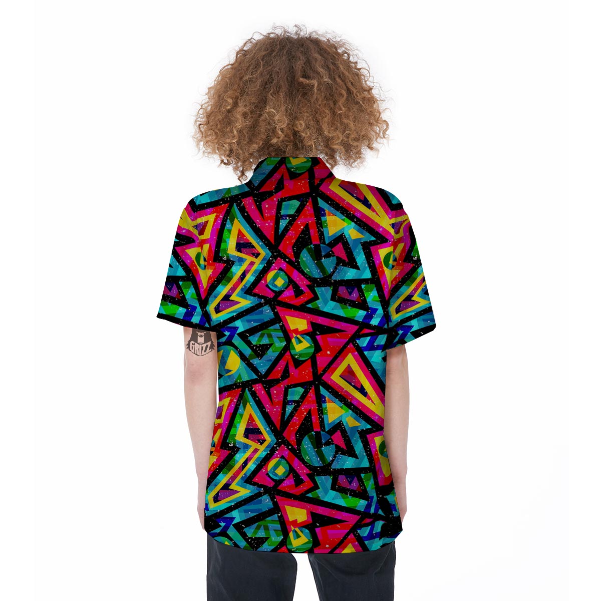 Psychedelic Geometric Print Women's Short Sleeve Shirts-grizzshop