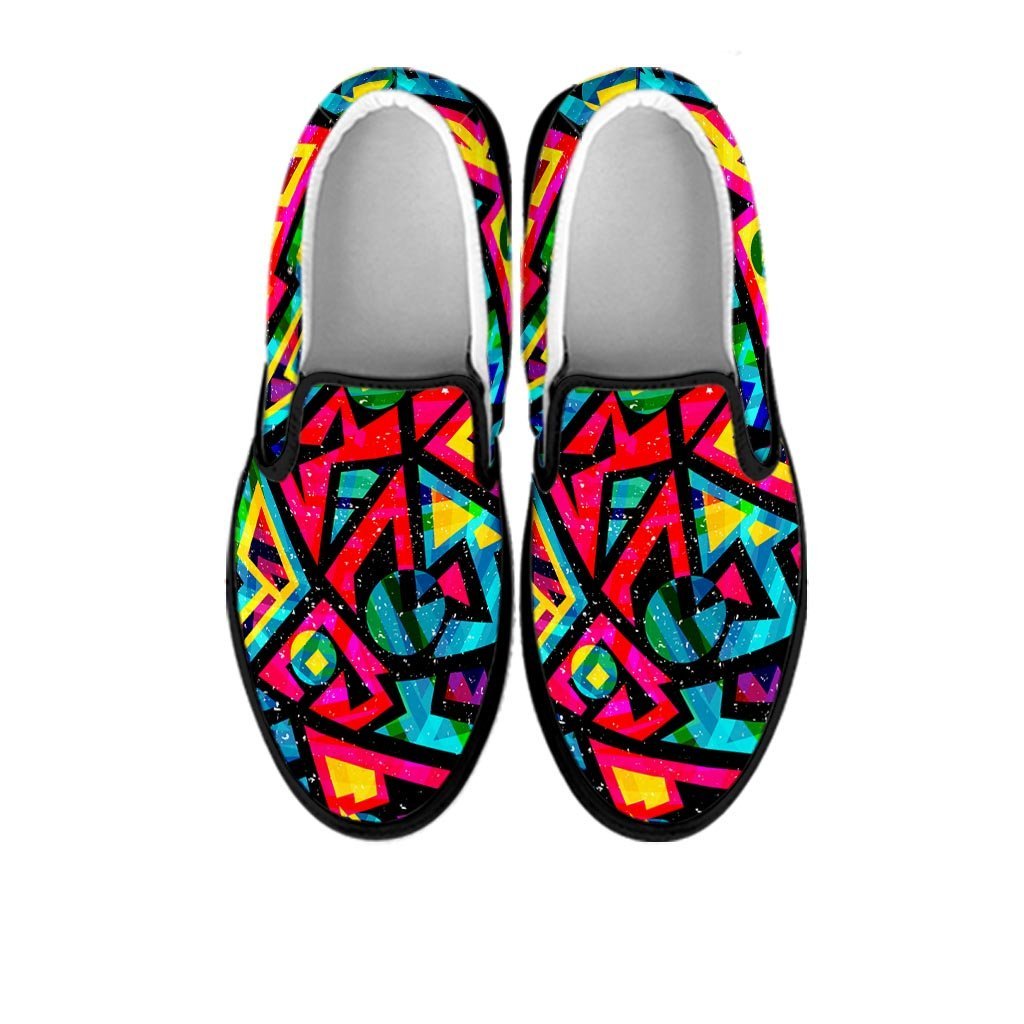 Psychedelic Geometric Print Women's Slip On Sneakers-grizzshop